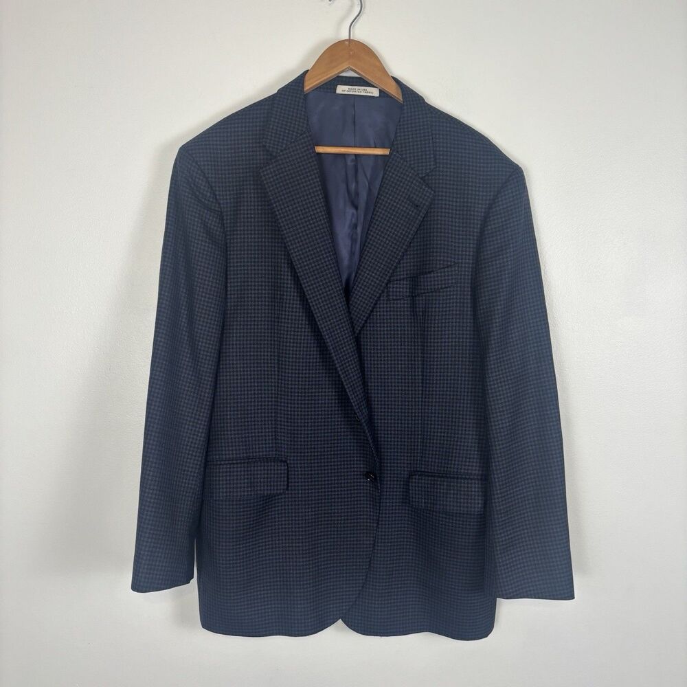 Joseph Abboud Blazer Mens 46R Blue Check Mazzotto Super 120s Wool Italy USA Ltd